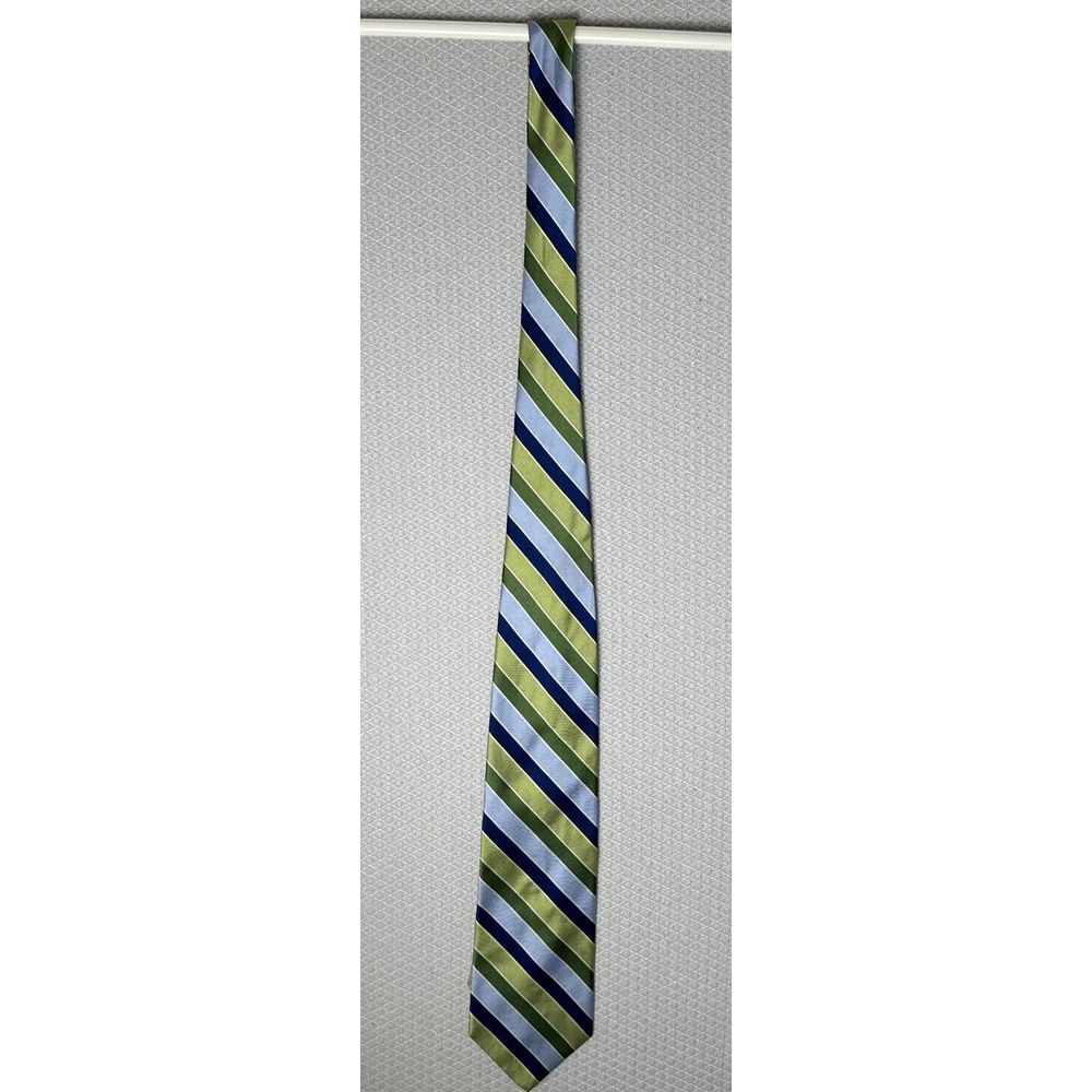 Brooks Brothers Makers Pure Silk Tie Green Blue White‎ Striped Woven IN ITALY!
